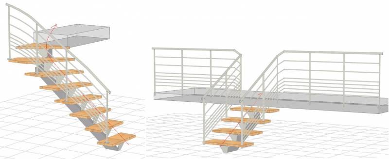 Dessin technique réalisé par ASMT Design à Vaux-en-Beaujolais, illustrant la conception précise des escaliers sur mesure en acier et bois.